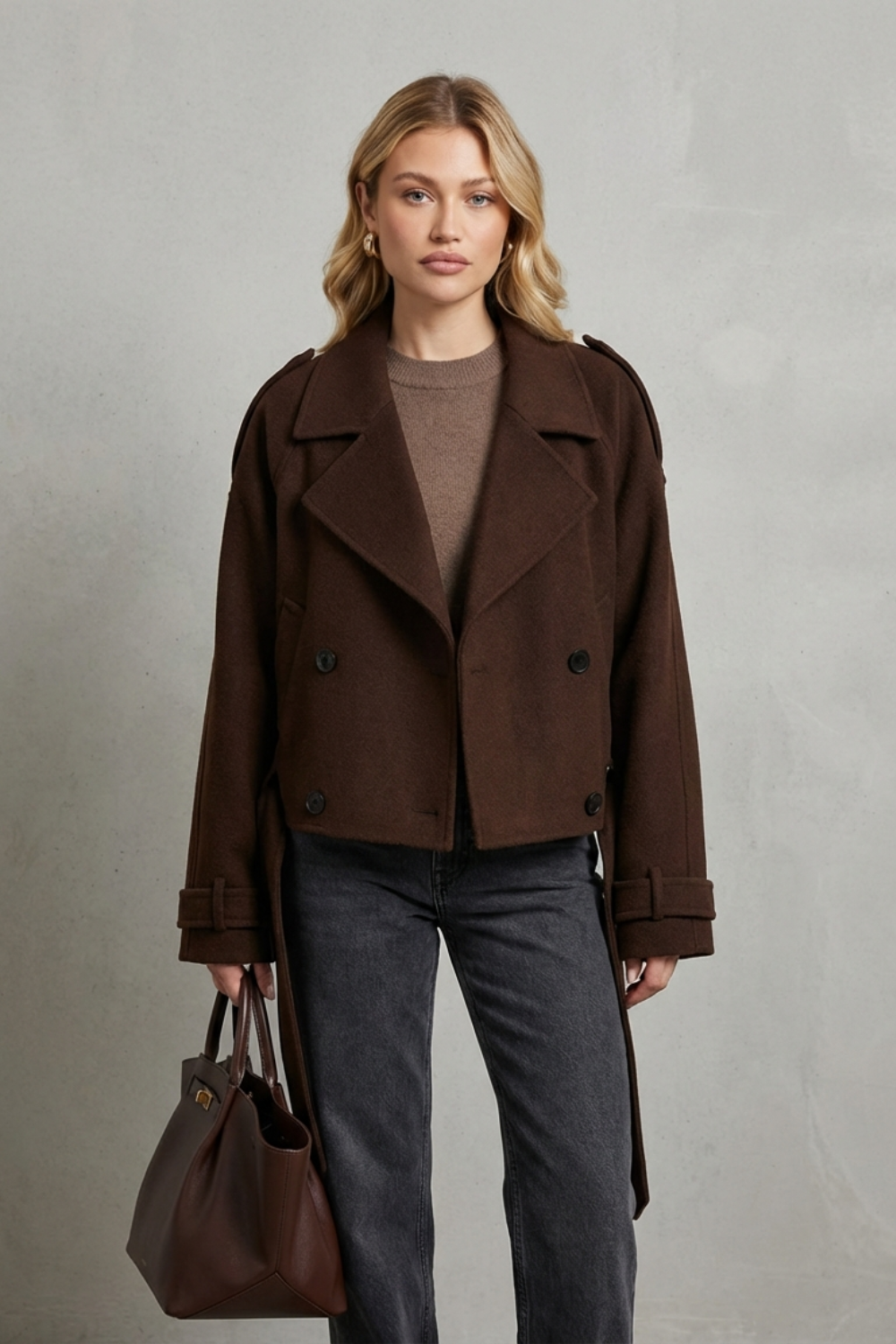 Élise – Double-breasted French Woolen Jacket – Cropped City Coat-10494046241111-OLVIA ROSE LONDON