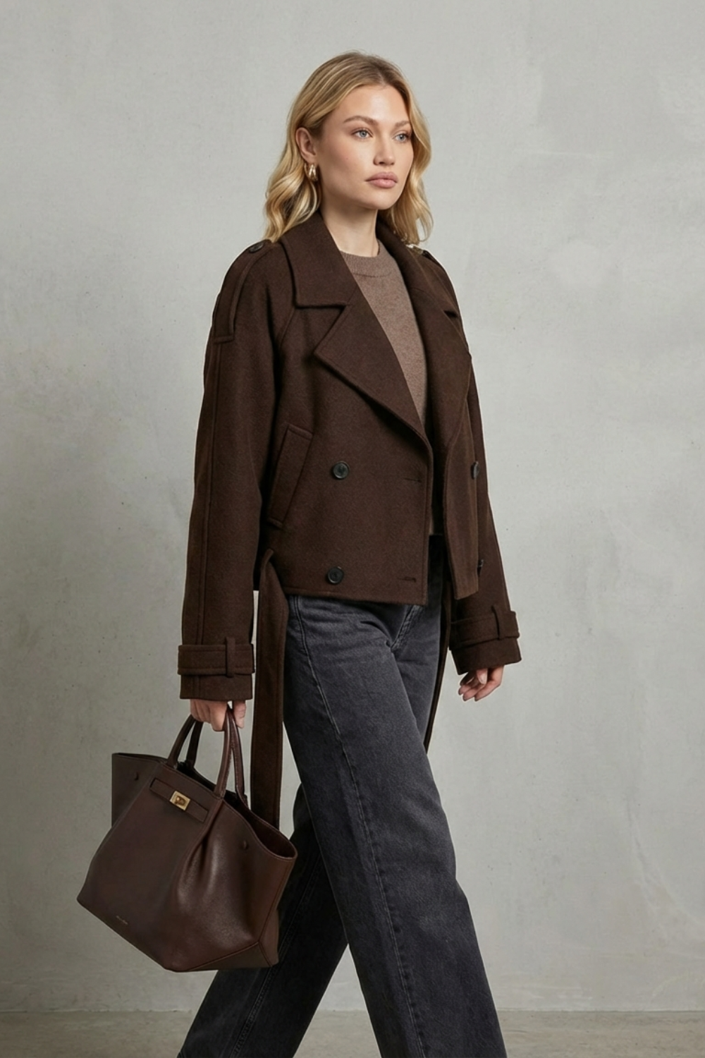 Élise – Double-breasted French Woolen Jacket – Cropped City Coat-10494046241111-OLVIA ROSE LONDON