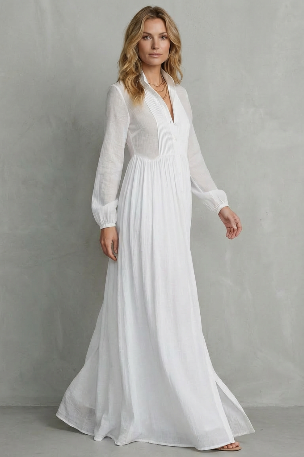 Élodie – French-Inspired Long Pleated Dress – Effortless Holiday Elegance-10494058299735-OLVIA ROSE LONDON