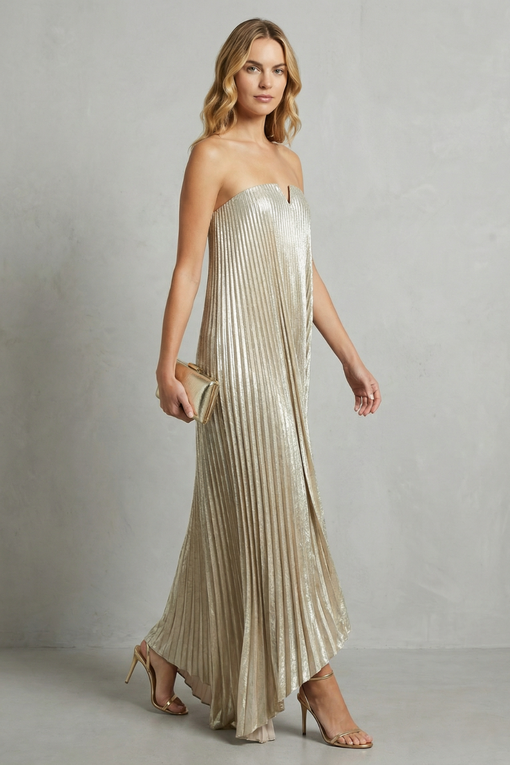 Élodie – Luminous pleated flow – Strapless metallic gown-10601551855959-OLVIA ROSE LONDON