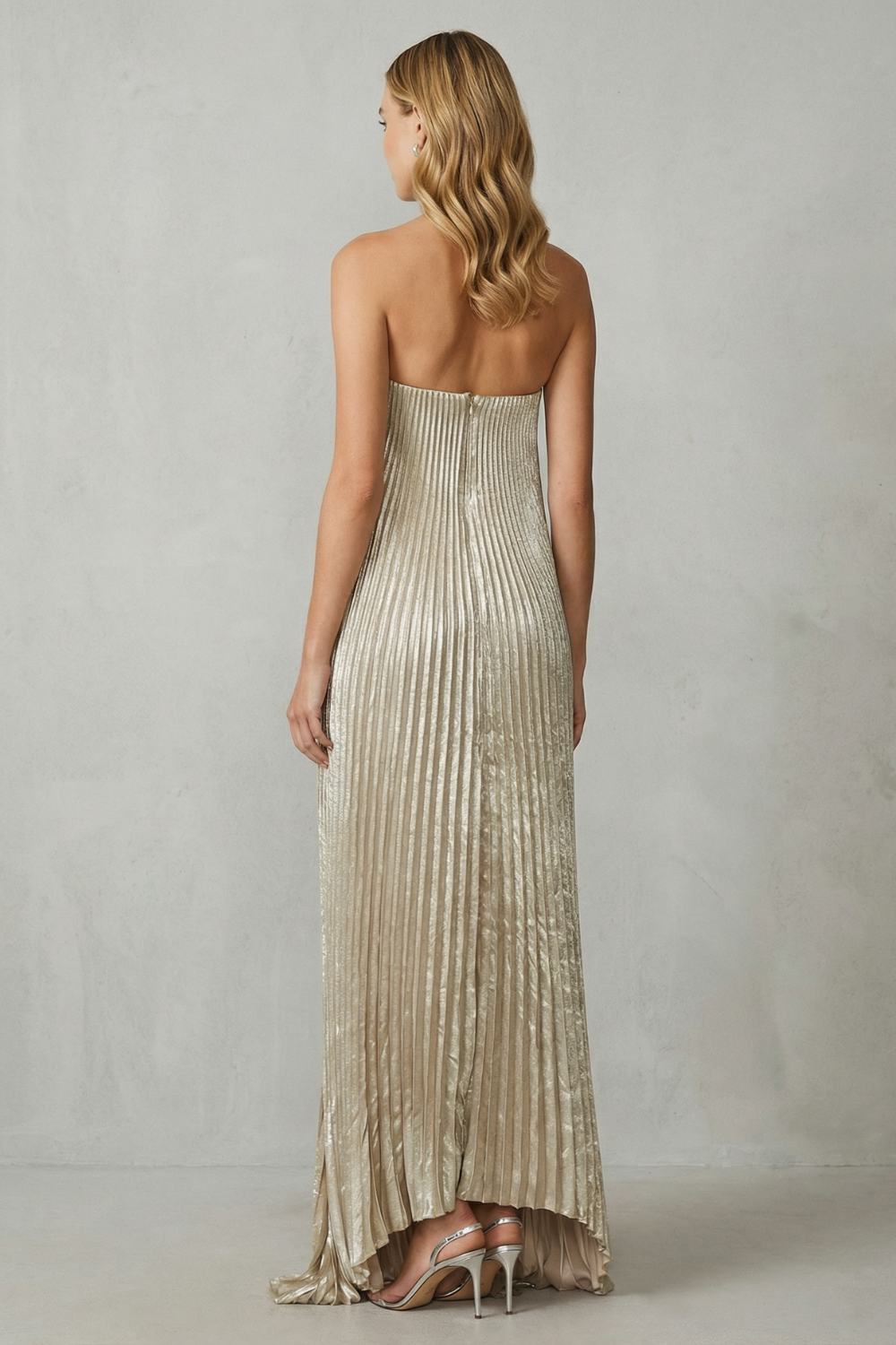 Élodie – Luminous pleated flow – Strapless metallic gown-10601551855959-OLVIA ROSE LONDON