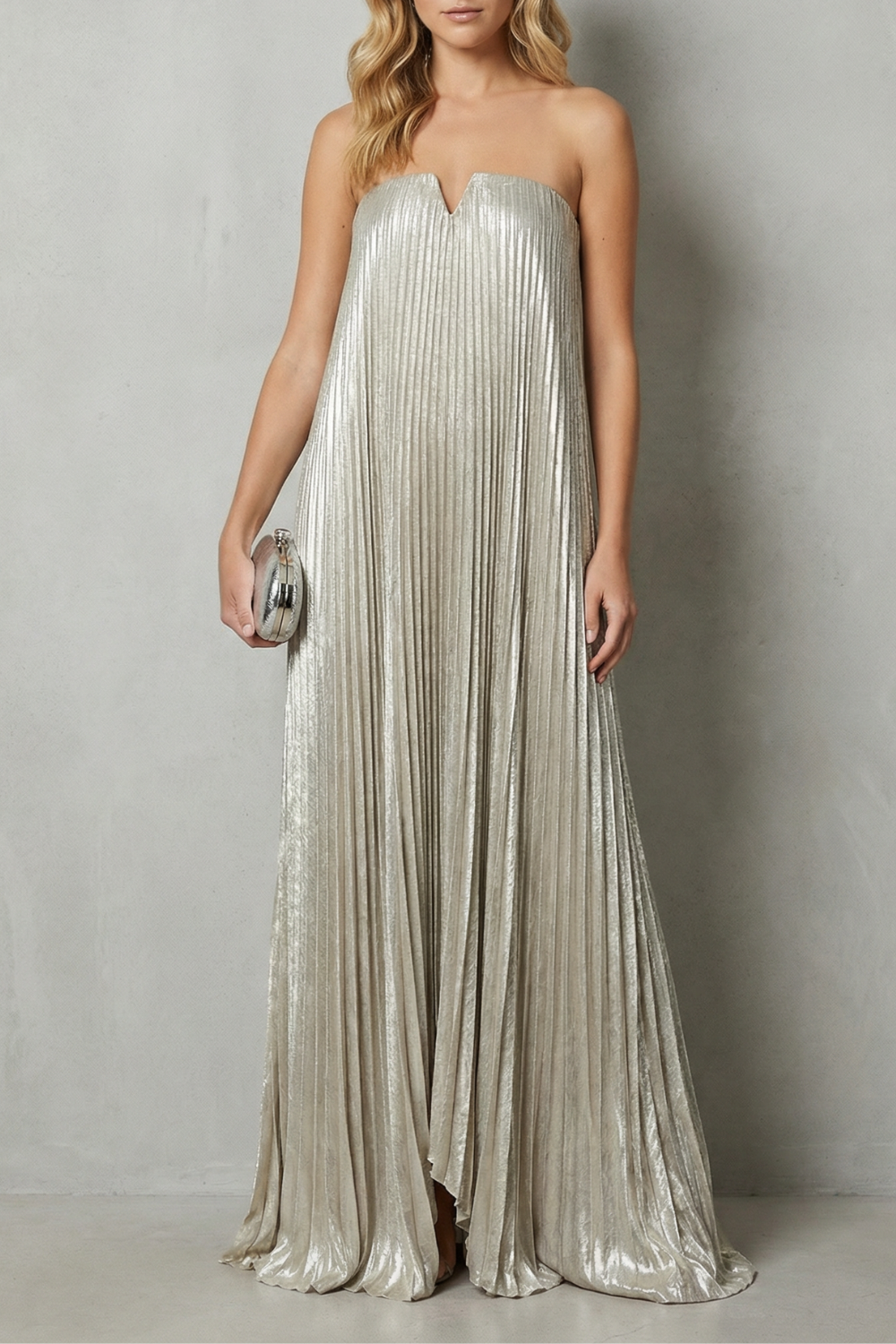 Élodie – Luminous pleated flow – Strapless metallic gown-10601551855959-OLVIA ROSE LONDON