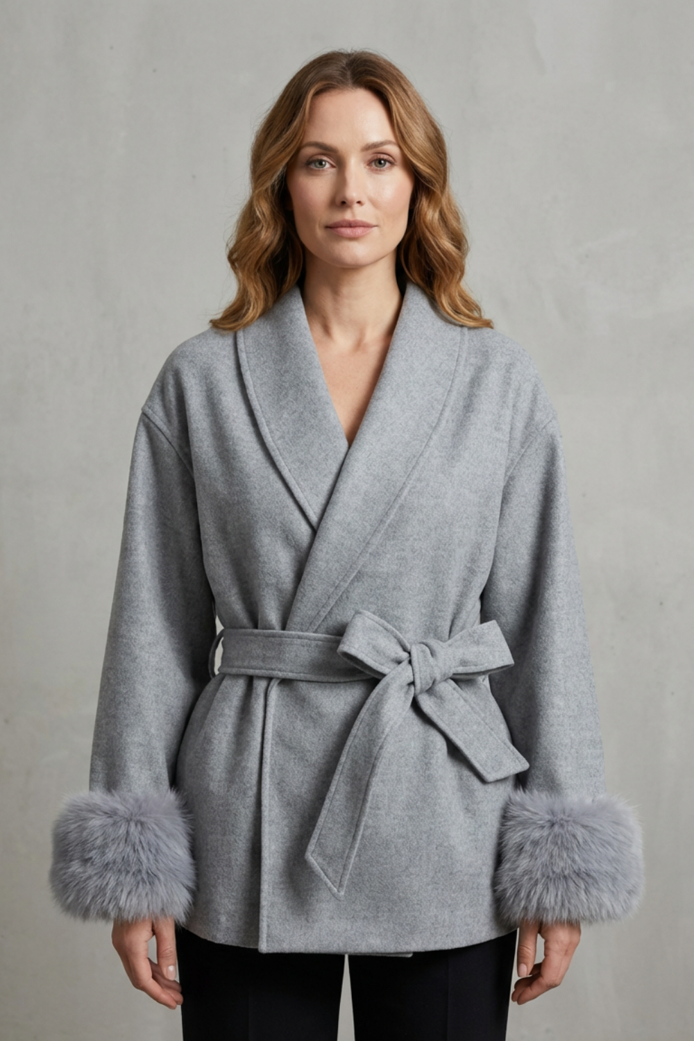 Elodie – Luxe Woolen Coat with Faux Fur Cuffs & Belted Wrap Design-10508127469911-OLVIA ROSE LONDON
