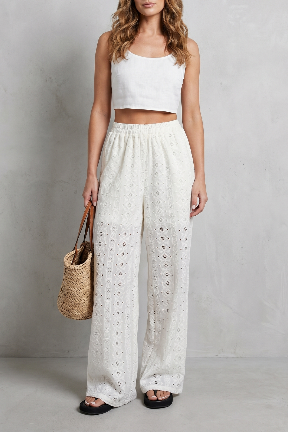 Élodienne – Broderie anglaise grace – Wide-leg trousers-10908685762903-OLVIA ROSE LONDON