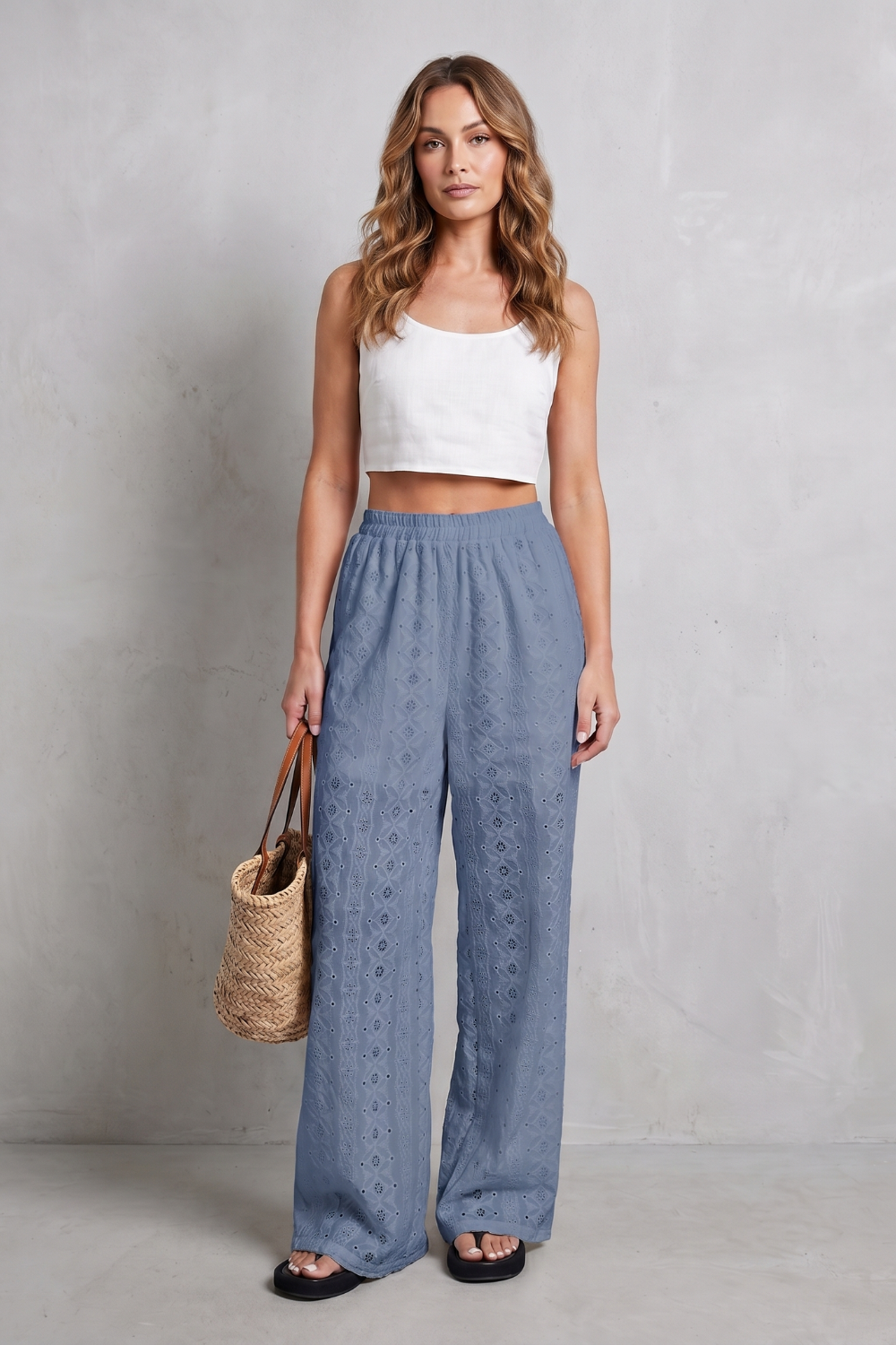Élodienne – Broderie anglaise grace – Wide-leg trousers-10908685762903-OLVIA ROSE LONDON
