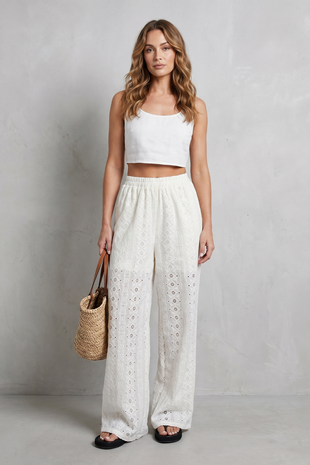 Élodienne – Broderie anglaise grace – Wide-leg trousers-10908685762903-OLVIA ROSE LONDON