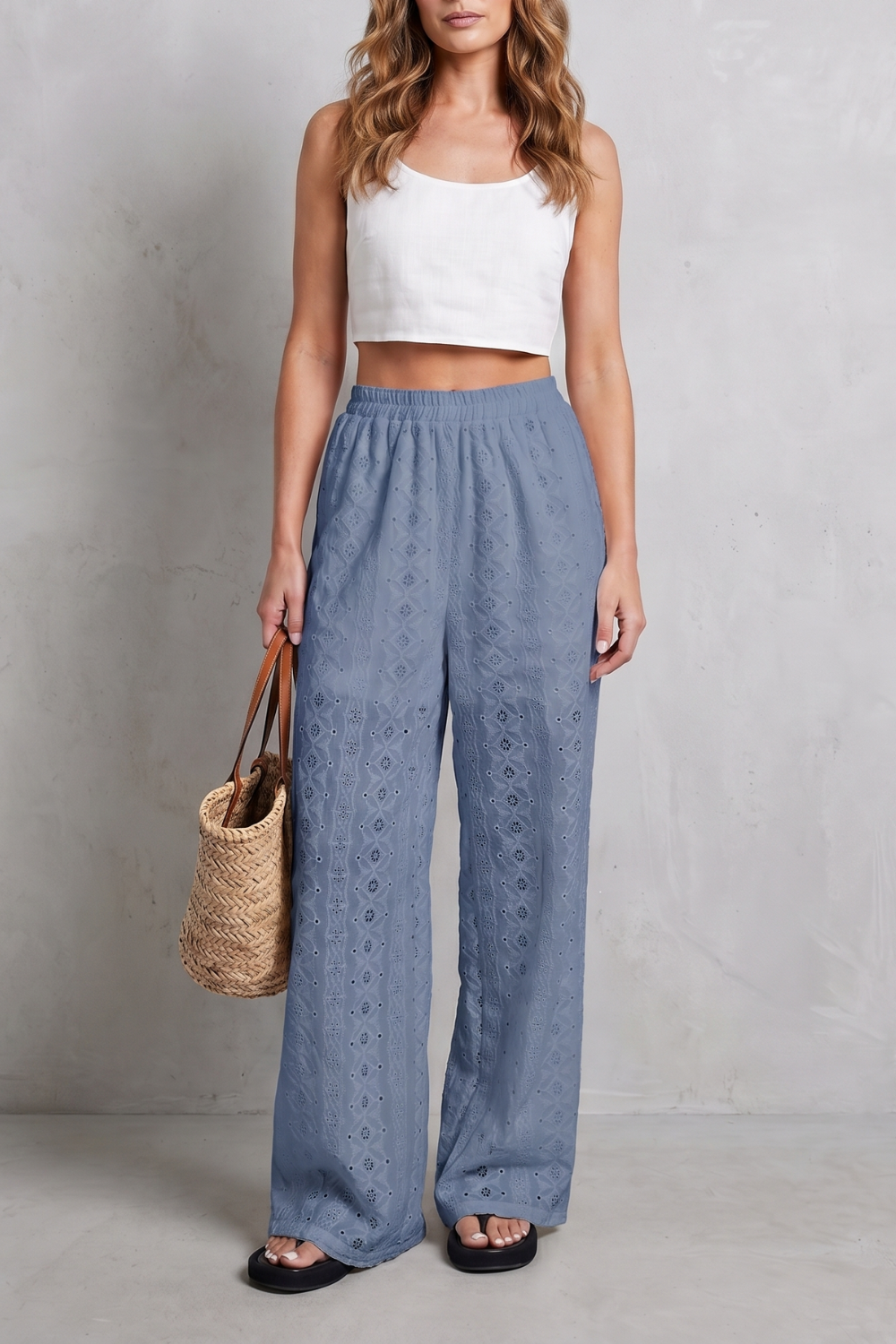 Élodienne – Broderie anglaise grace – Wide-leg trousers-10908685762903-OLVIA ROSE LONDON