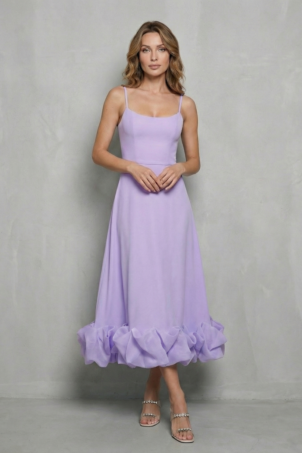 midi dress with frill hem Elowenne – Romantic ruffle hem – Sleeveless midi dress