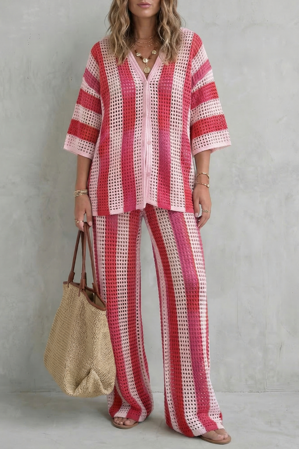 Evarisse – Striped crochet texture – Summer co-ord set-10627721167191-OLVIA ROSE LONDON