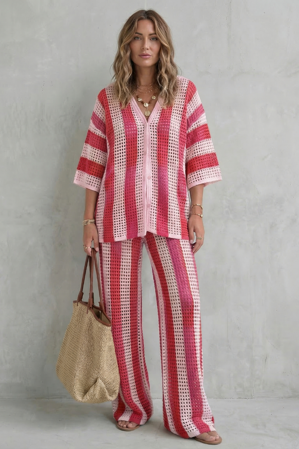 Evarisse – Striped crochet texture – Summer co-ord set-10627721167191-OLVIA ROSE LONDON