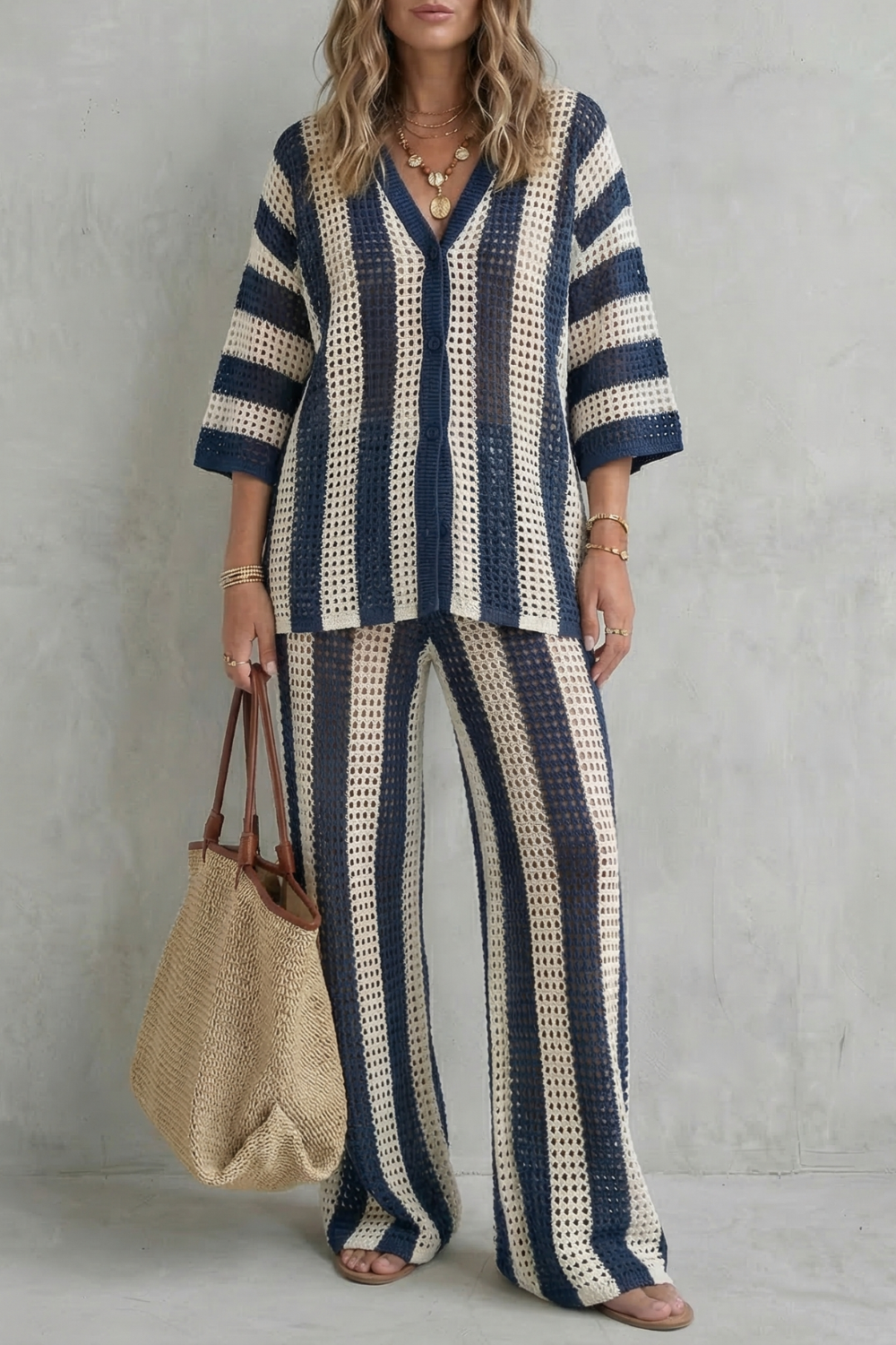 Evarisse – Striped crochet texture – Summer co-ord set-10627721167191-OLVIA ROSE LONDON