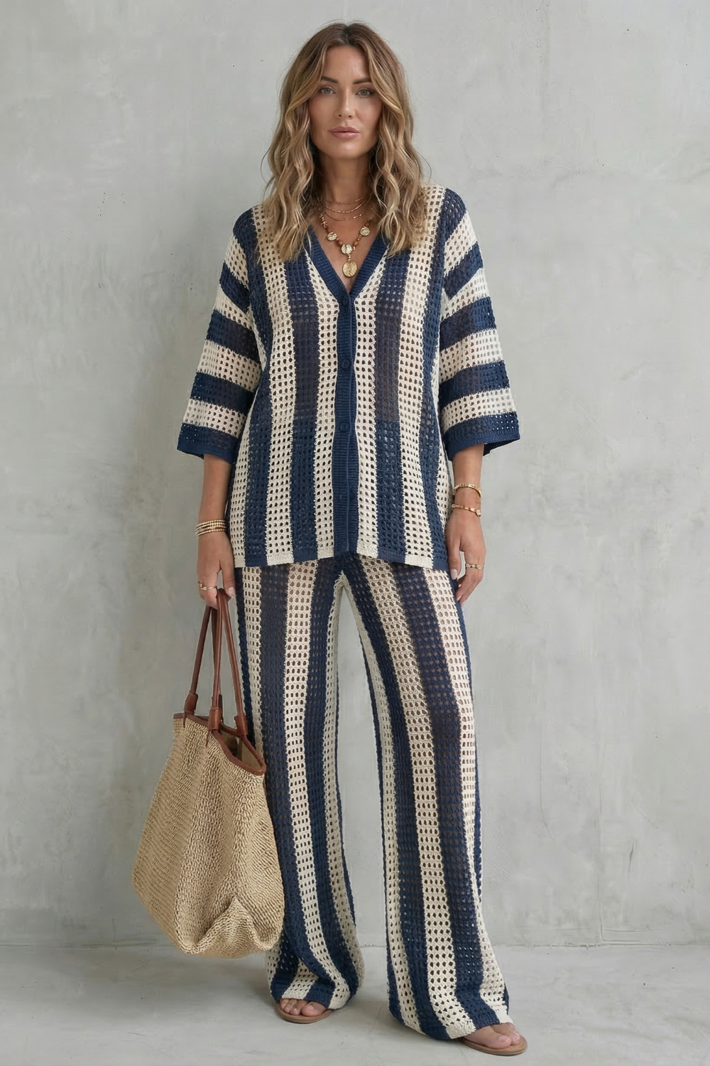 Evarisse – Striped crochet texture – Summer co-ord set-10627721167191-OLVIA ROSE LONDON
