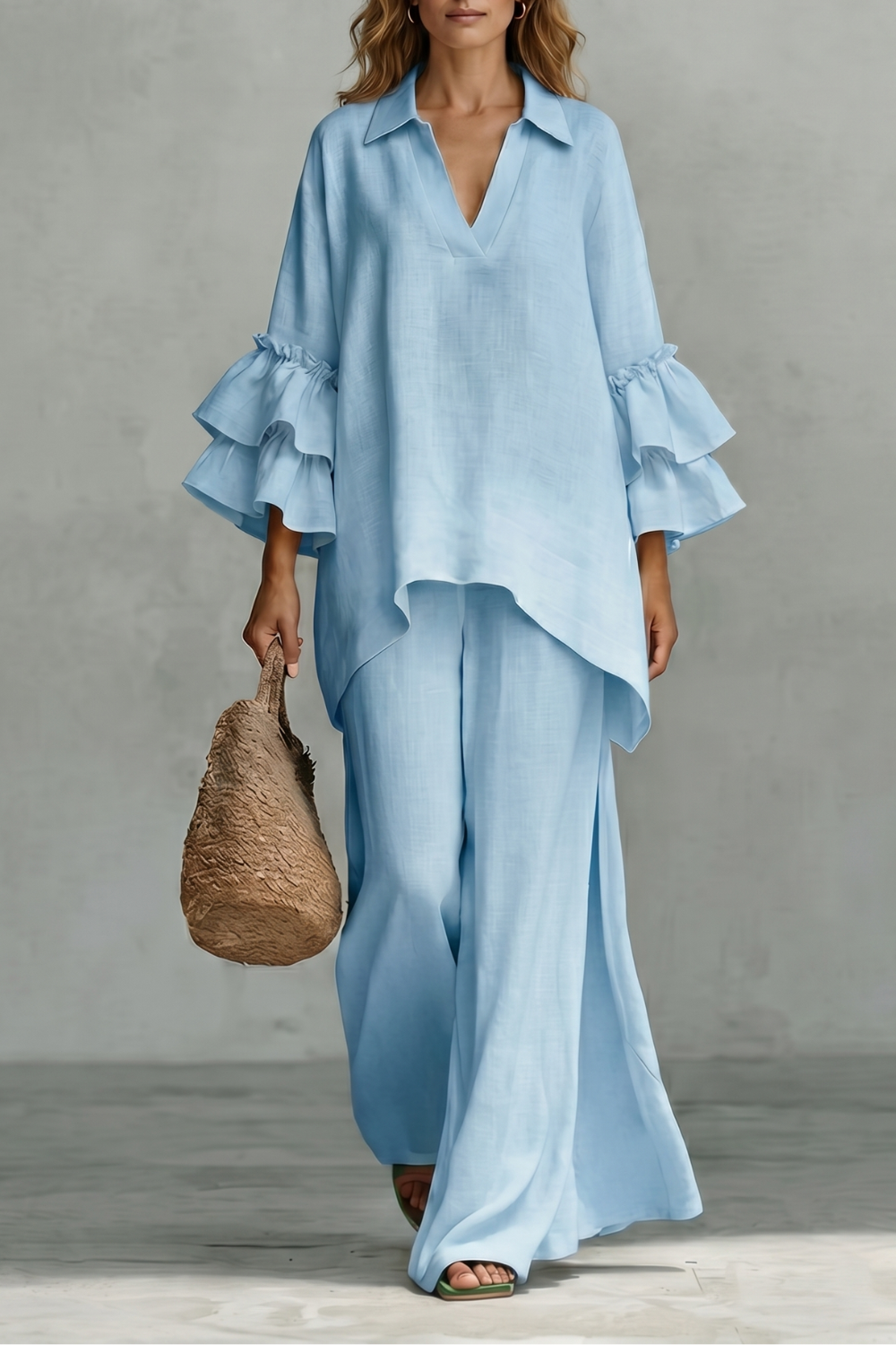 Évienne – Ruffled sleeve ease – Trouser set-10908686123351-OLVIA ROSE LONDON