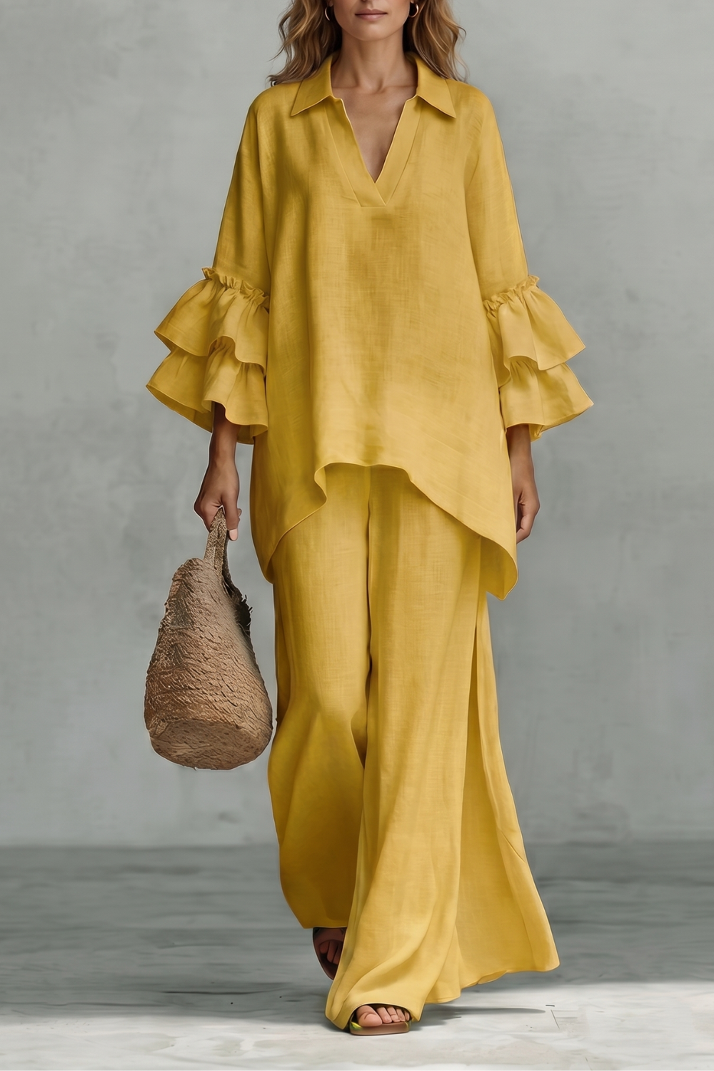Évienne – Ruffled sleeve ease – Trouser set-10908686123351-OLVIA ROSE LONDON