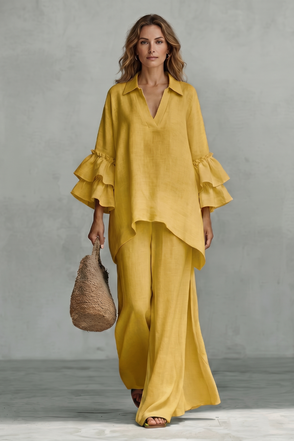Évienne – Ruffled sleeve ease – Trouser set-10908686123351-OLVIA ROSE LONDON