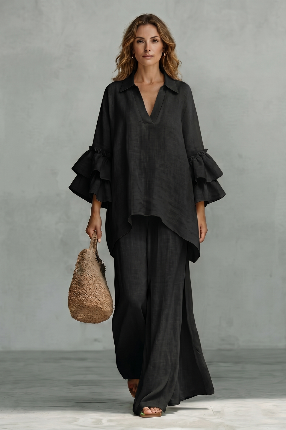 Évienne – Ruffled sleeve ease – Trouser set-10908686123351-OLVIA ROSE LONDON