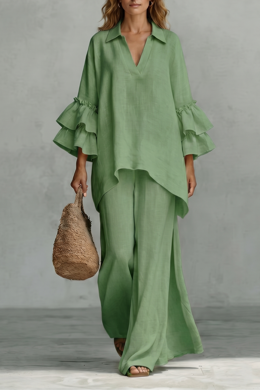Évienne – Ruffled sleeve ease – Trouser set-10908686123351-OLVIA ROSE LONDON