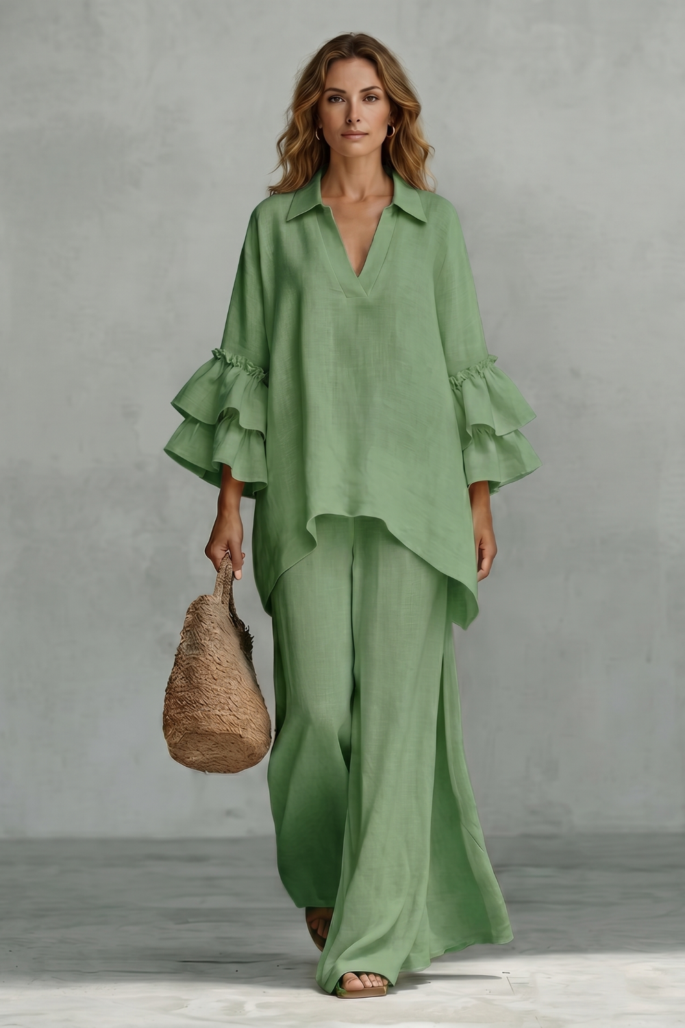 Évienne – Ruffled sleeve ease – Trouser set-10908686123351-OLVIA ROSE LONDON