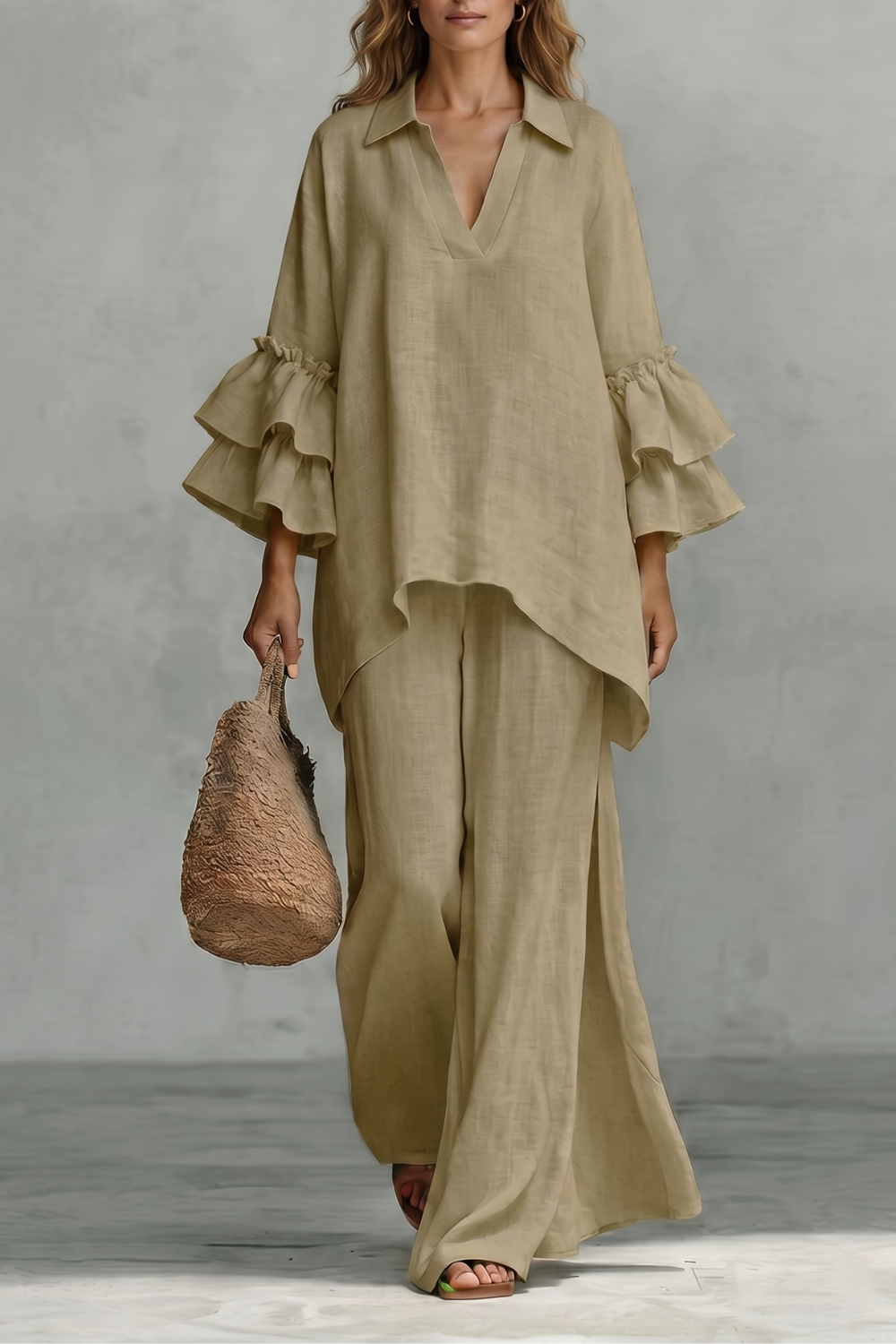 Évienne – Ruffled sleeve ease – Trouser set-10908686123351-OLVIA ROSE LONDON