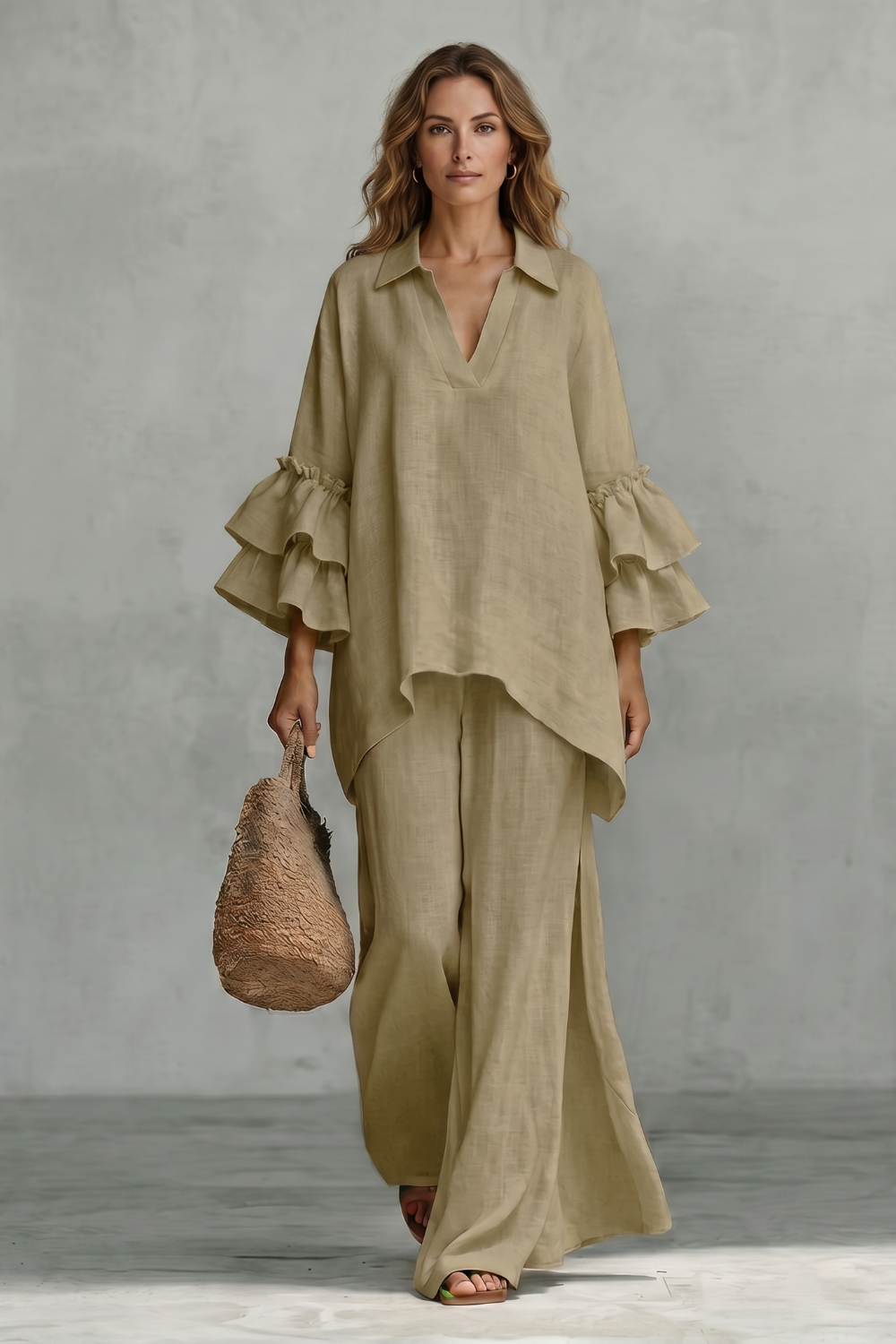 Évienne – Ruffled sleeve ease – Trouser set-10908686123351-OLVIA ROSE LONDON