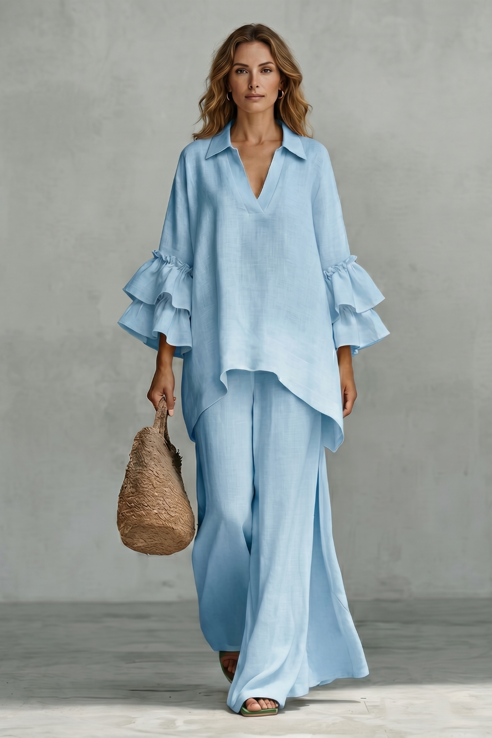 Évienne – Ruffled sleeve ease – Trouser set-10908686123351-OLVIA ROSE LONDON
