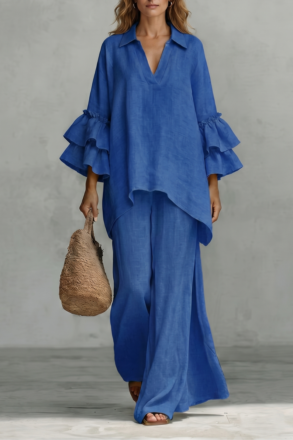 Évienne – Ruffled sleeve ease – Trouser set-10908686123351-OLVIA ROSE LONDON
