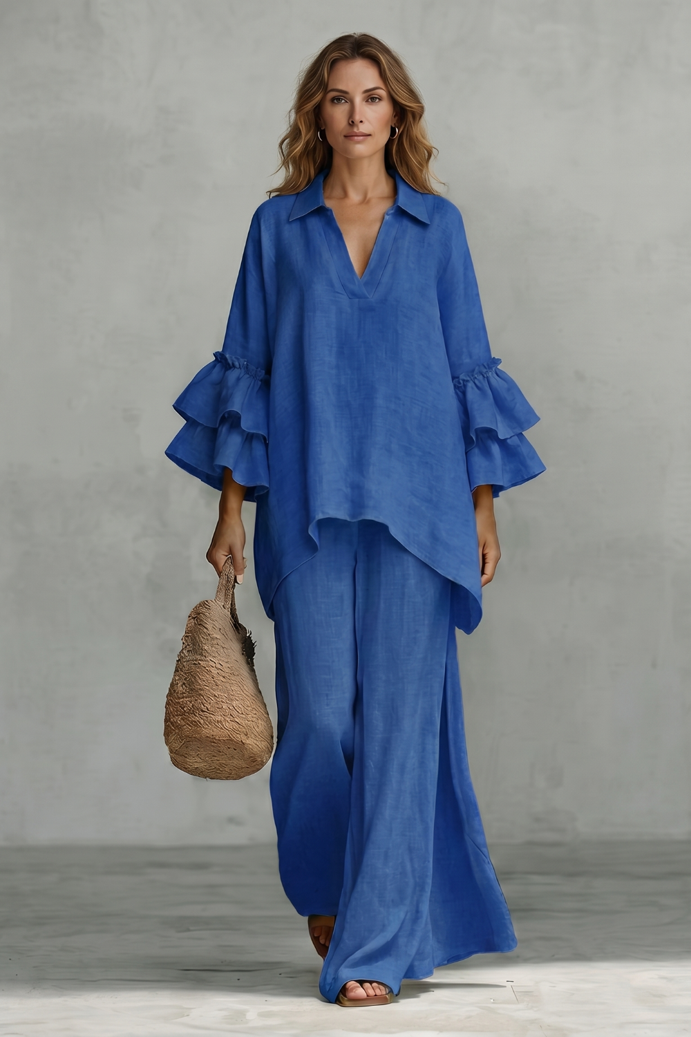 Évienne – Ruffled sleeve ease – Trouser set-10908686123351-OLVIA ROSE LONDON