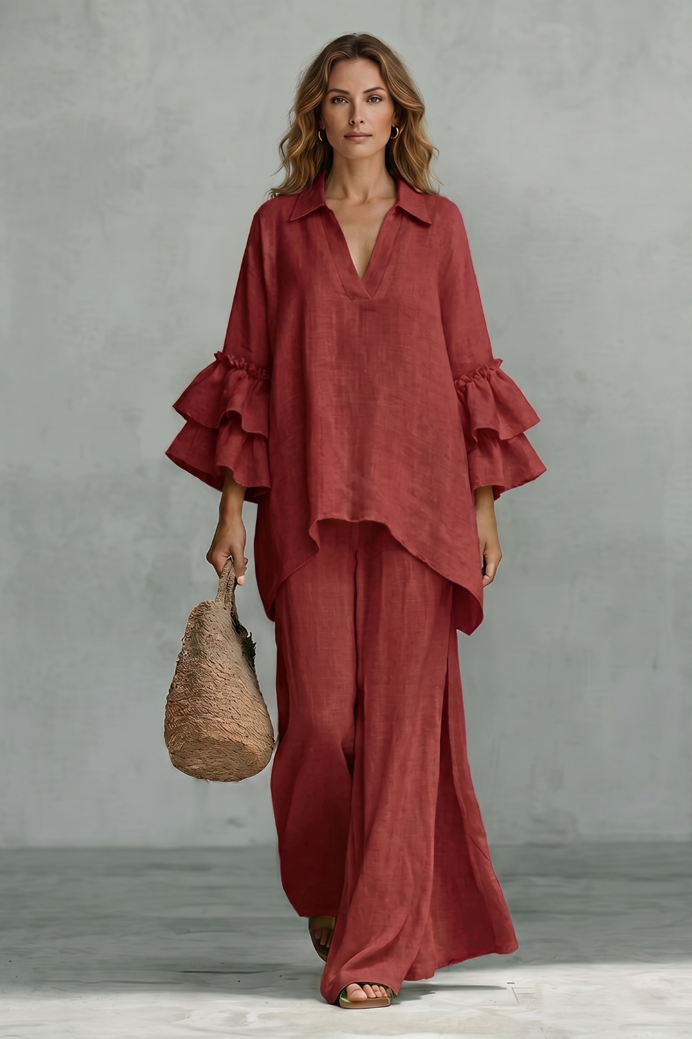 Évienne – Ruffled sleeve ease – Trouser set-10908686123351-OLVIA ROSE LONDON
