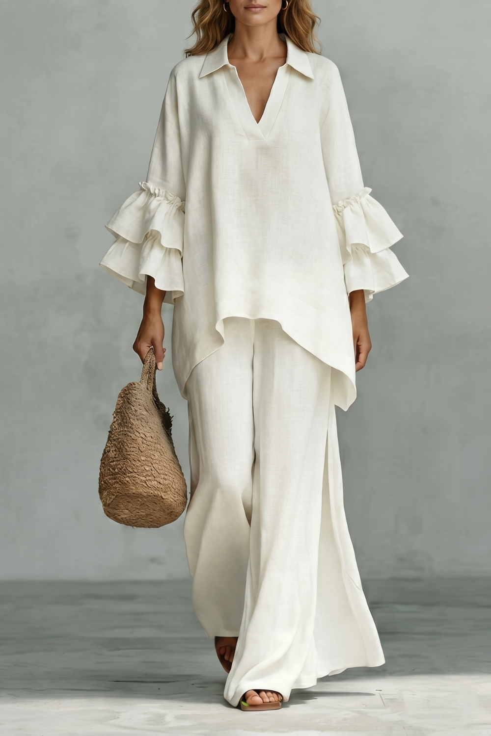 Évienne – Ruffled sleeve ease – Trouser set-10908686123351-OLVIA ROSE LONDON
