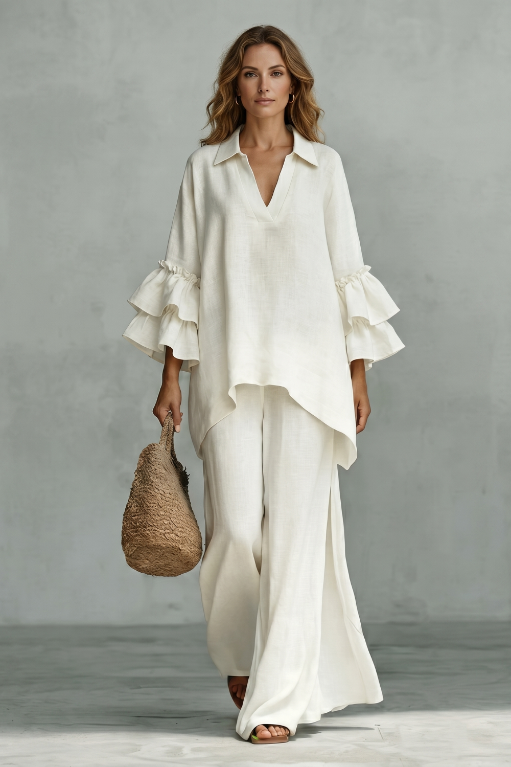 Évienne – Ruffled sleeve ease – Trouser set-10908686123351-OLVIA ROSE LONDON