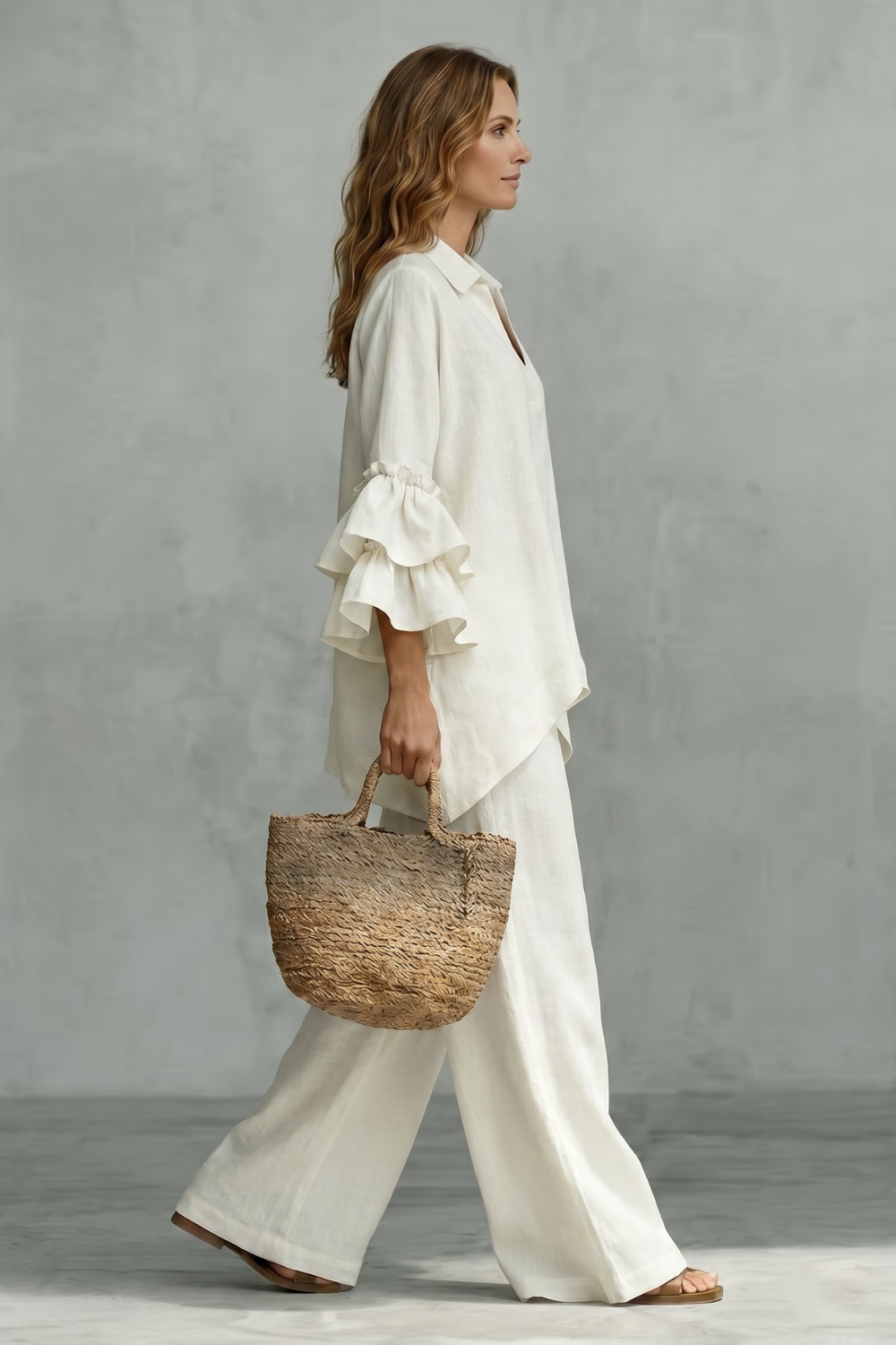 Évienne – Ruffled sleeve ease – Trouser set-10908686123351-OLVIA ROSE LONDON