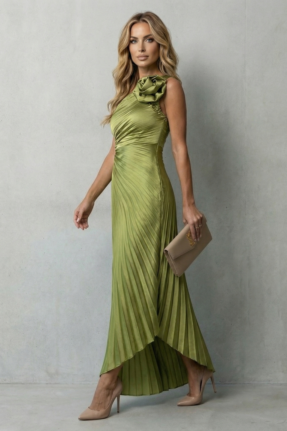 Felicity – Statement elegance – Women’s One-Shoulder Pleated Maxi Dress-10598813794647-OLVIA ROSE LONDON
