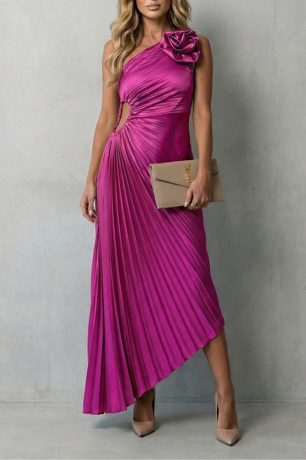 Felicity – Statement elegance – Women’s One-Shoulder Pleated Maxi Dress-10598813794647-OLVIA ROSE LONDON