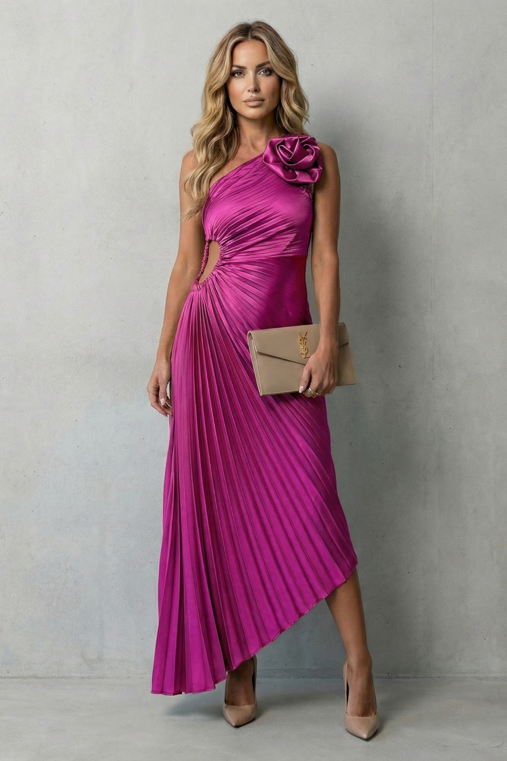 Felicity – Statement elegance – Women’s One-Shoulder Pleated Maxi Dress-10598813794647-OLVIA ROSE LONDON