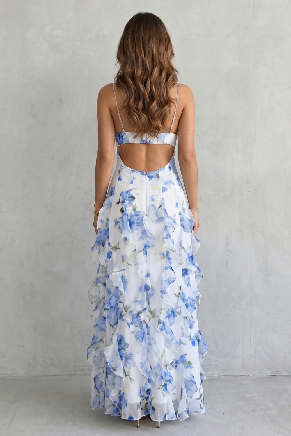 Fiorella – Watercolour bloom flow – Ruffled chiffon maxi dress-10601540616535-OLVIA ROSE LONDON