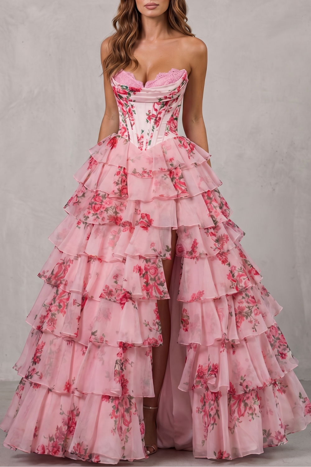 Fleurienne – Layered floral couture – Maxi dress-10755089334615-OLVIA ROSE LONDON