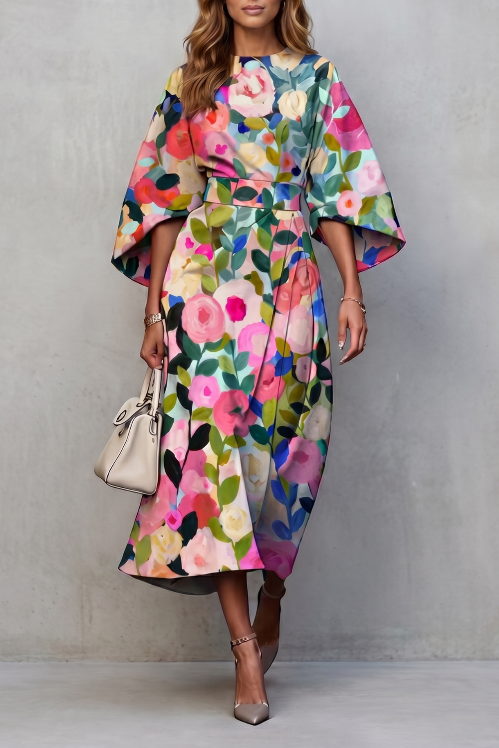 Floravie – Vibrant watercolour blooms – Midi dress-10911740494167-OLVIA ROSE LONDON
