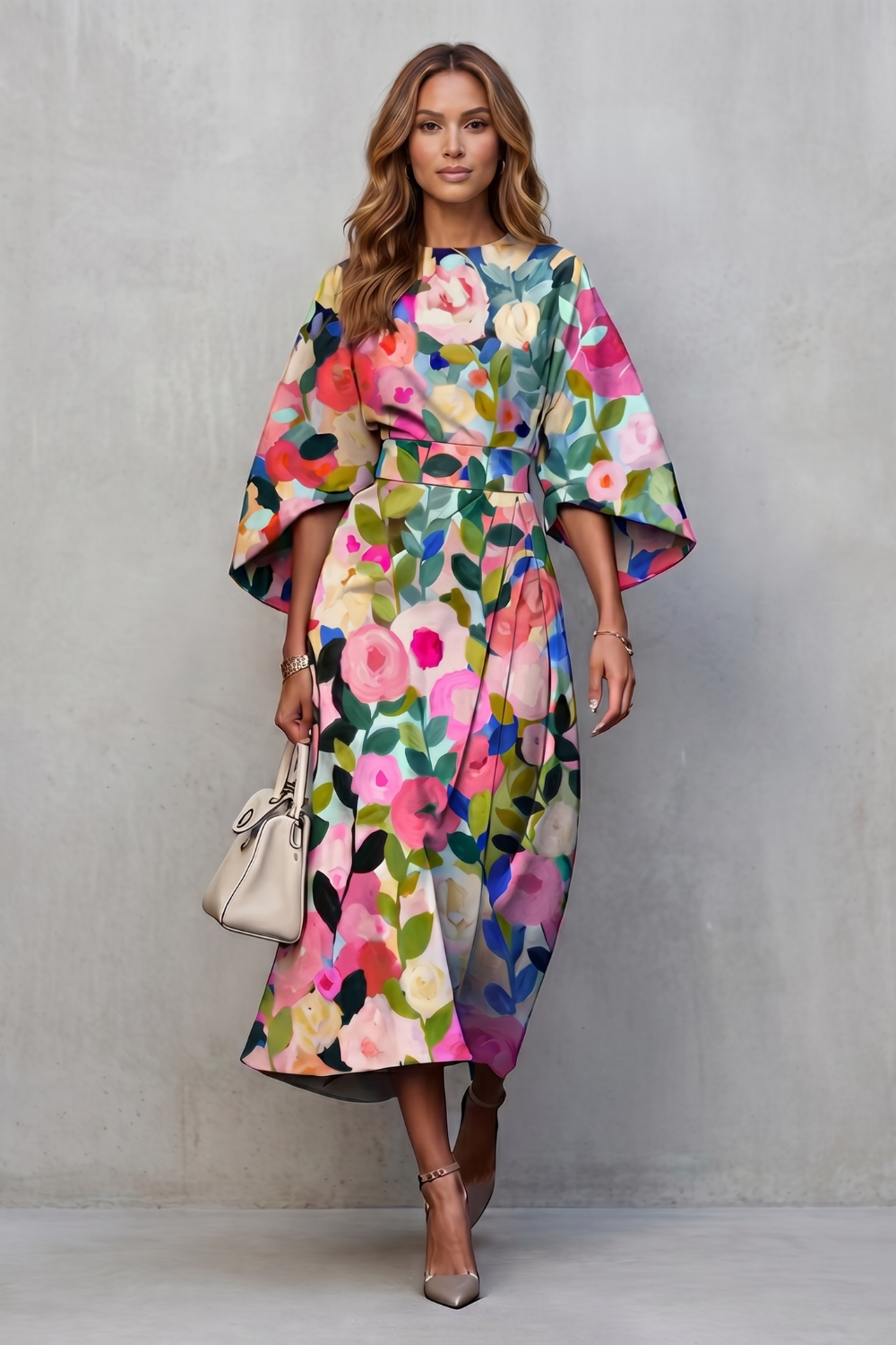 Floravie – Vibrant watercolour blooms – Midi dress-10911740494167-OLVIA ROSE LONDON