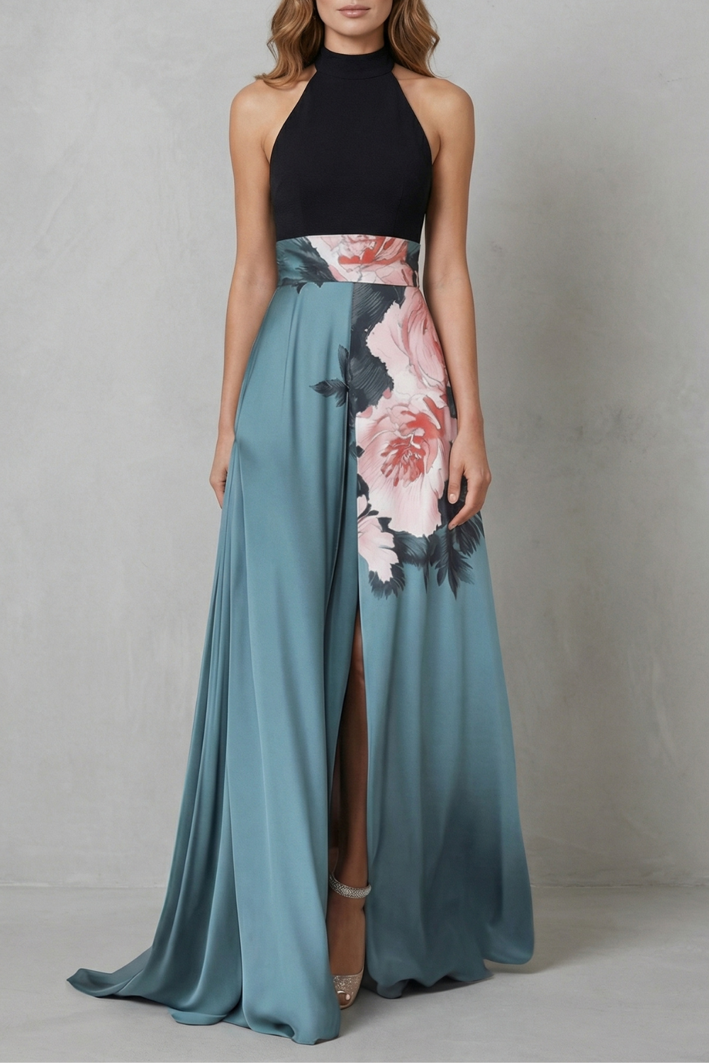 Florévia – Contrast floral elegance – Maxi dress-10642200133975-OLVIA ROSE LONDON