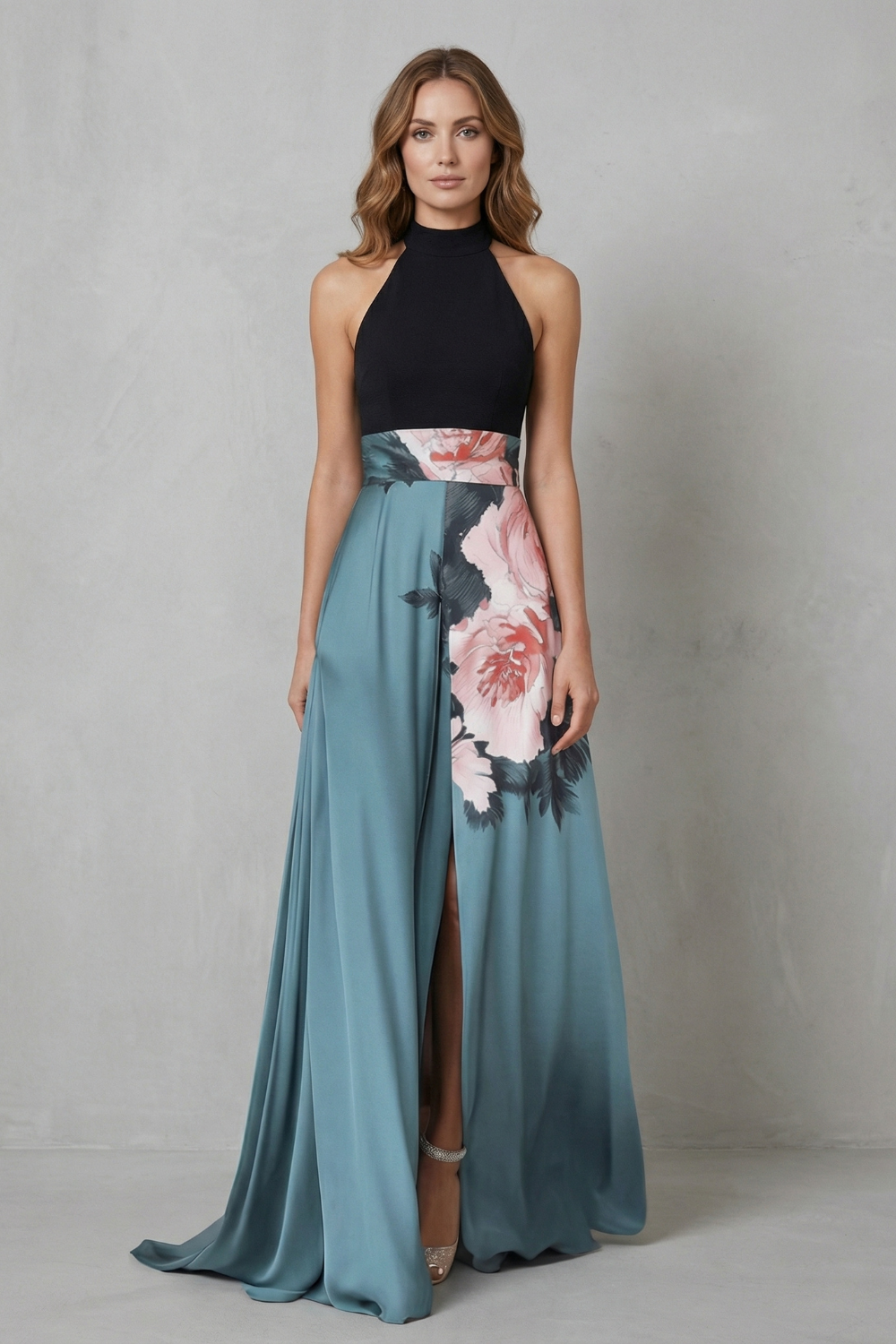 Florévia – Contrast floral elegance – Maxi dress-10642200133975-OLVIA ROSE LONDON