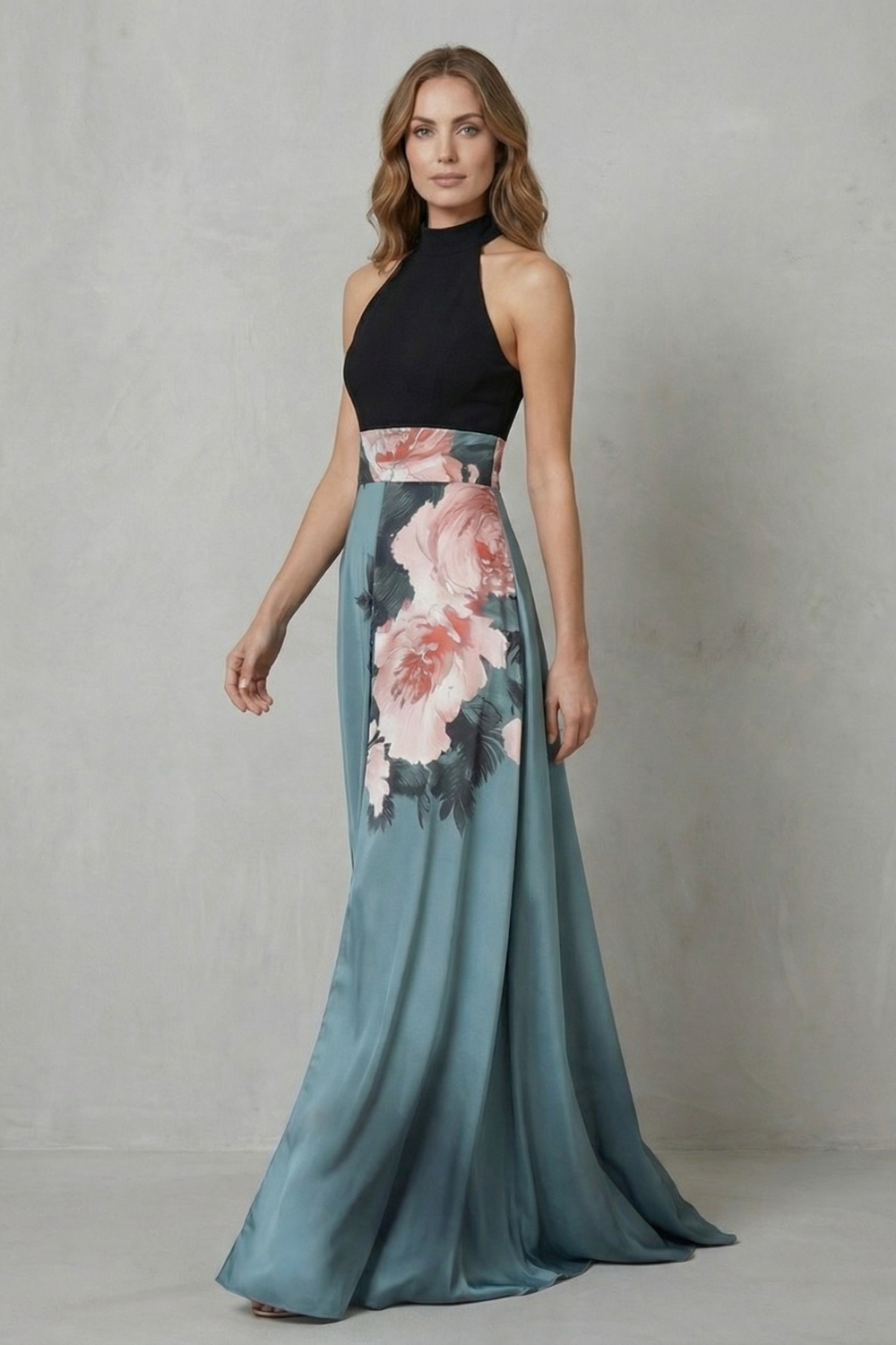 Florévia – Contrast floral elegance – Maxi dress-10642200133975-OLVIA ROSE LONDON