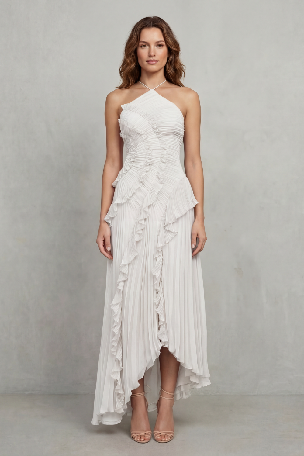 Lavirea – Sculpted pleats – One-shoulder midi dress-10488081252695-OLVIA ROSE LONDON