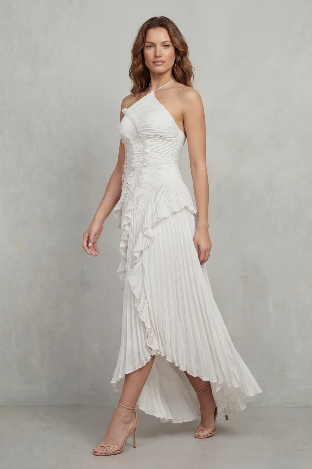 Lavirea – Sculpted pleats – One-shoulder midi dress-10488081252695-OLVIA ROSE LONDON