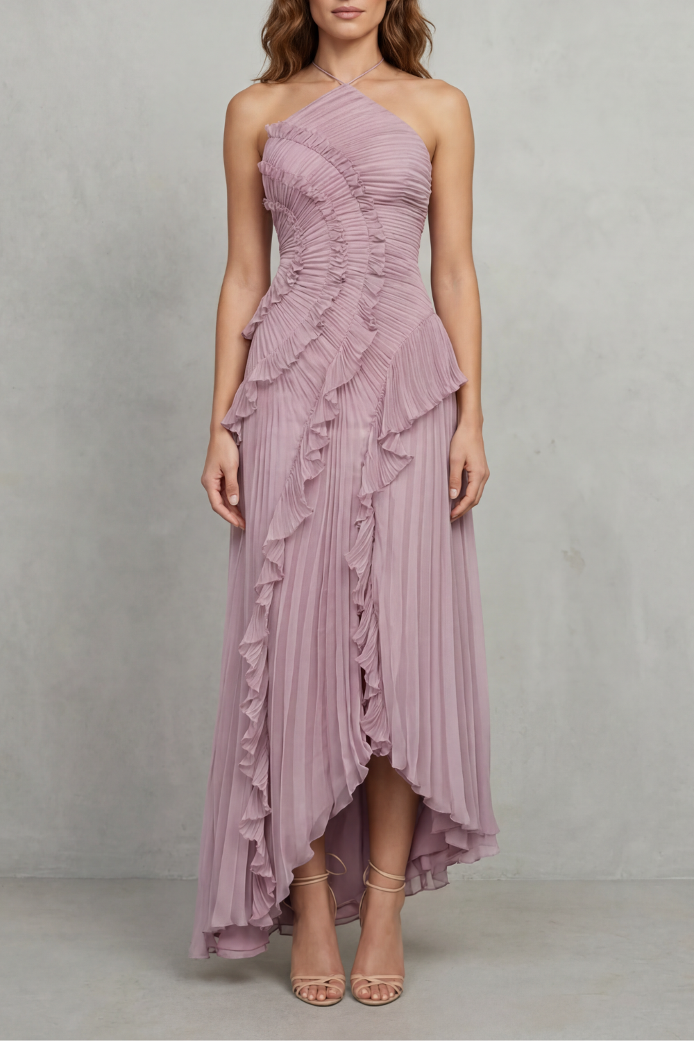 Lavirea – Sculpted pleats – One-shoulder midi dress-10488081252695-OLVIA ROSE LONDON