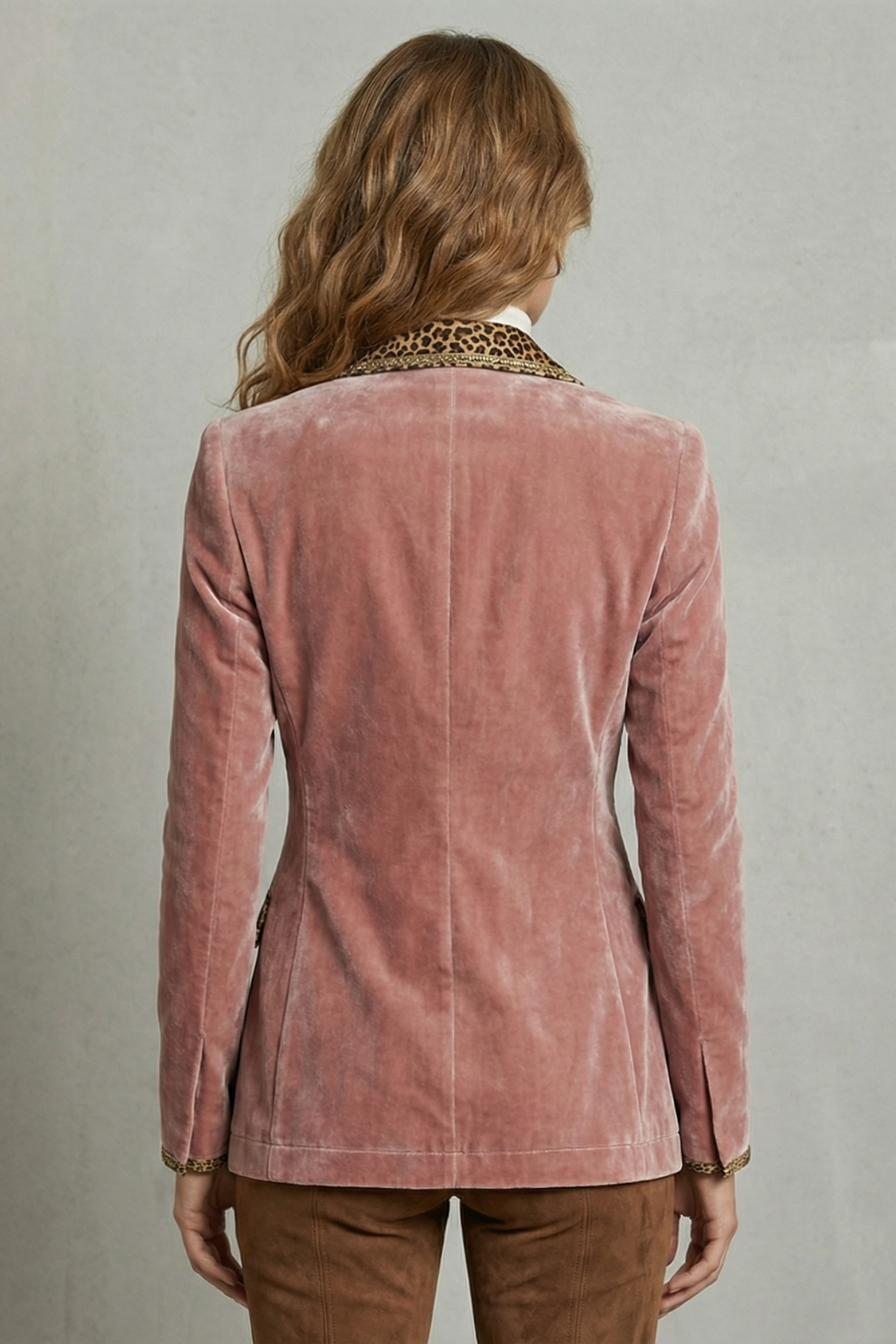 Léovelle – Leopard contrast elegant cut – Velvet blazer-10644576272727-OLVIA ROSE LONDON