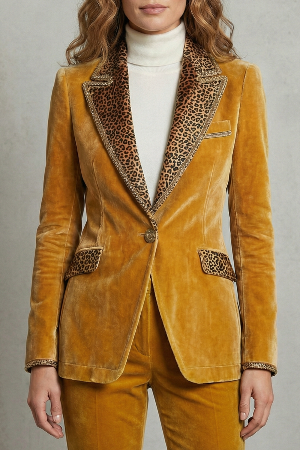 Léovelle – Leopard contrast elegant cut – Velvet blazer-10644576272727-OLVIA ROSE LONDON