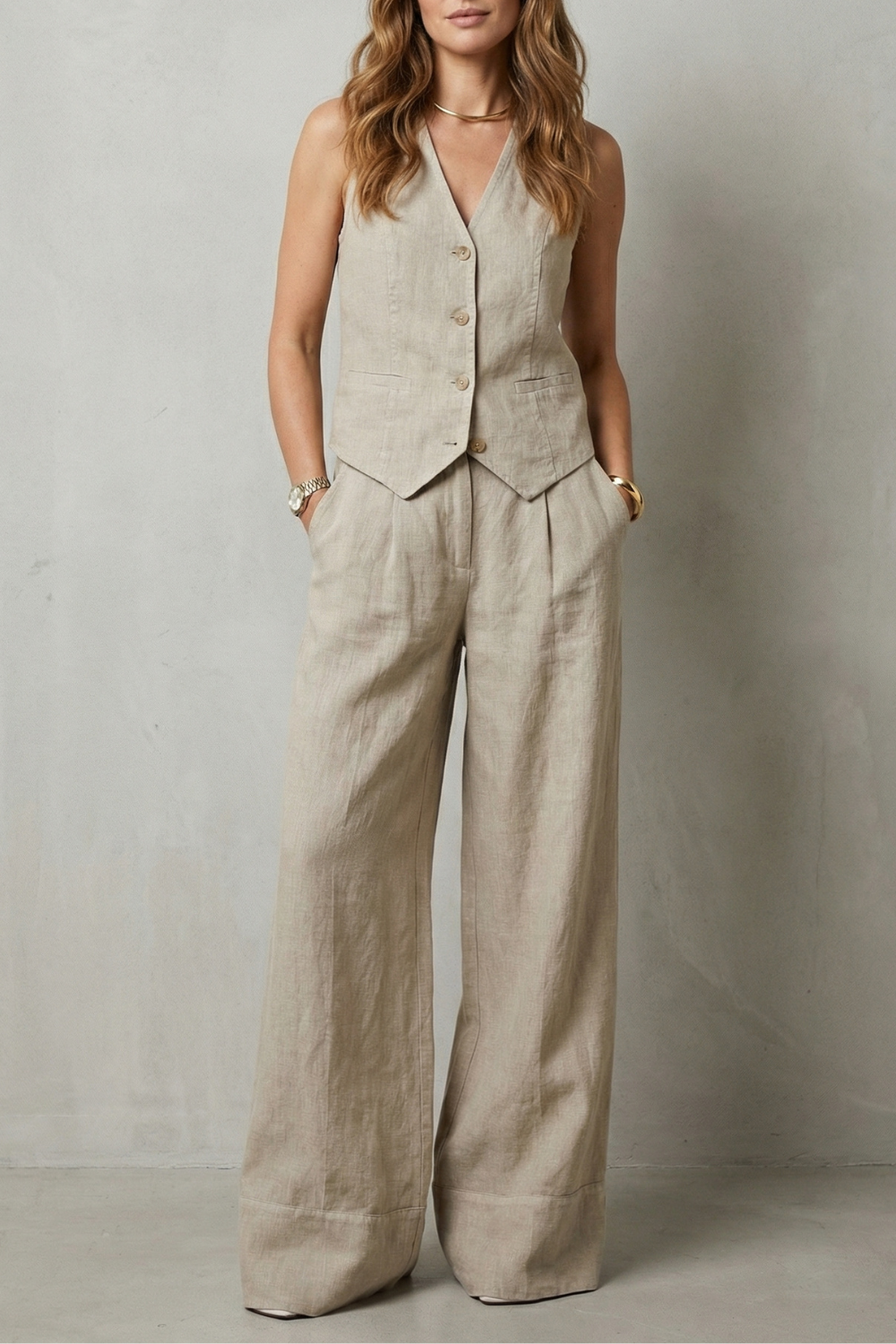 Linéaura – Relaxed tailored elegance – Vest and trouser set-10642241749335-OLVIA ROSE LONDON