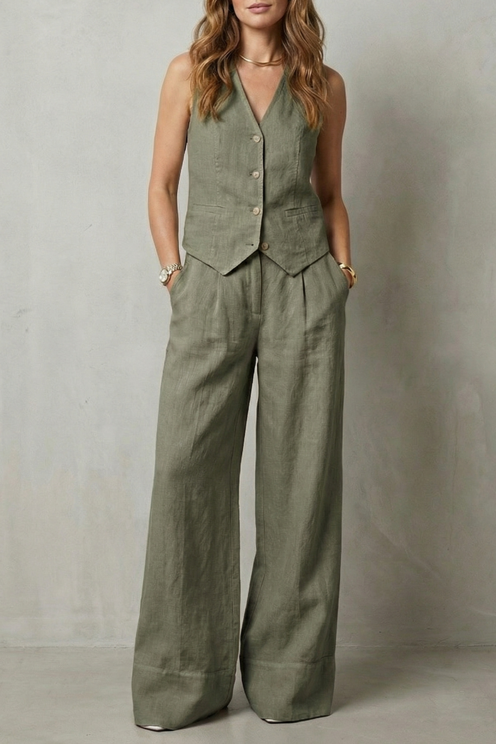 Linéaura – Relaxed tailored elegance – Vest and trouser set-10642241749335-OLVIA ROSE LONDON