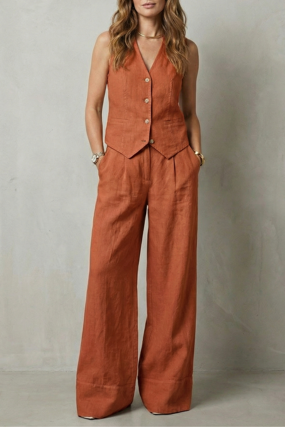 Linéaura – Relaxed tailored elegance – Vest and trouser set-10642241749335-OLVIA ROSE LONDON
