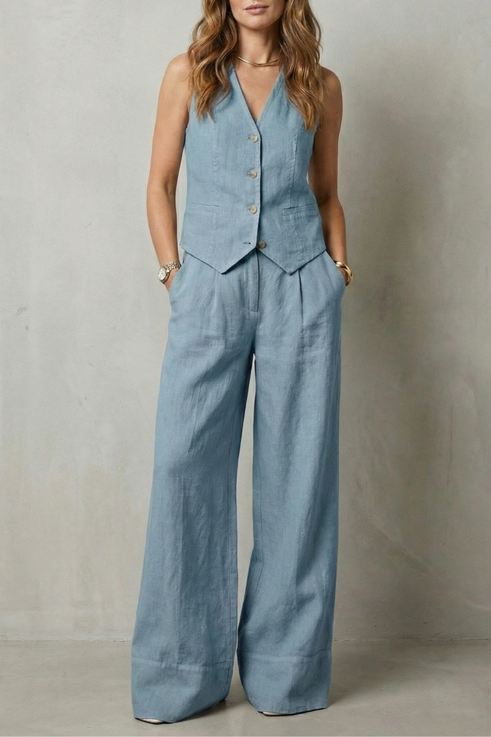 Linéaura – Relaxed tailored elegance – Vest and trouser set-10642241749335-OLVIA ROSE LONDON